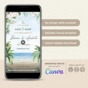 Save the Date Video Invitation Template • Editable Canva Beach Wedding Invite • DIY Digital Wedding Save the Date Card