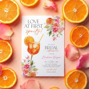 Love at First Spritz Bridal Shower Invitation, Aperol Spritz Bridal Shower Invite, Citrus Bridal Brunch, Orange Bridal Shower Bright Florals